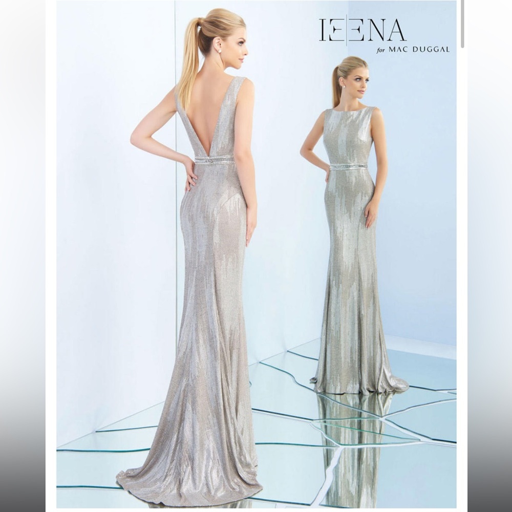 Ieena for MacDuggal 25845I Elegant Chrome Silver Backless Gown